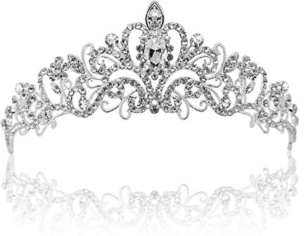 Vofler Kristall-Tiara, Krone, Stirnband, Kopfschmuck, Strass, Haar-Schmuck, Dekoration für Damen, kleine Mädchen, Braut, Prinzessin, Geburtstag, Hochzeit, Festzug, Abschlussball, Party, Silber
