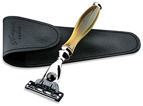 Gillette Mach3 Herren Rasierer mit Horn Replica Griff und Leder Reisetasche> Gent Essentials | Rasieren & Pflegen | Reiseausrüstung für Ihn