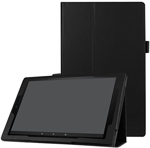 SATURCASE Amazon Fire HD 10 (2017 and 2015 Release) Funda, Cuero De La PU Plegable Folio Apoyo Tableta Funda Carcasa Case para Amazon Fire HD 10 (2017 and 2015 Release, 7th and 5th Gen) (Negro)