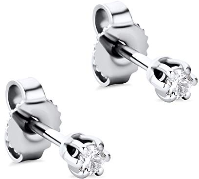 Orovi Schmuck Damen 0,08 Ct Diamant runde Solitärohrstecker mit 2 natürlichen Diamanten Brillanten in einer Krappen Fassung Zeitlose klassische Ohrringe aus Weißgold 14 Karat / 585 Gold