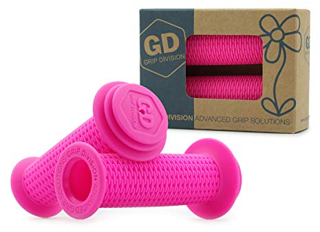 GD Grip Division ® Kinderfahrradgriffe mit Sicherheits Prallschutz und Durchschlagschutz, schadstofffrei, für 22.2 mm Lenker, neon rosa