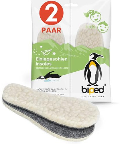 biped 2 Paar Kinder Lamm Wollsohlen - Extra dicke Winter Einlegesohlen aus Lammwolle und Filz - Wärmende Einlagen z2690(32-33)