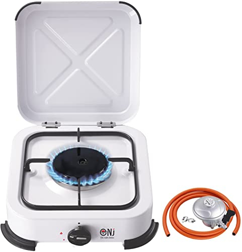 NJ-01 Camping Gas Stove - Portable Single Burner Gas Cooker Hob with Lid for Outdoor LPG 2.2 kW (Butane 28mbar Clip-on 21mm)