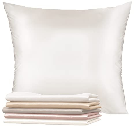 Kissenbezüge Seide - 80x80 cm - Gewicht 19 Momme 100% Reine Maulbeerseide Doppelseitig - Seidenkissenbezug für Haar und Haut, Anti-Aging, Anti-Bettwanzen - Weiß