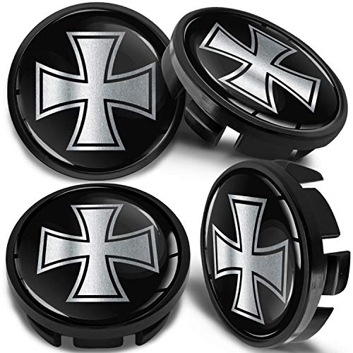 SkinoEu 4 x 65mm Nabendeckel Felgendeckel Radnabenabdeckung Nabenkappen Felgenkappen Radkappen Alufelgen Kompatibel mit VW 3B7 601 171 / 6U7 601 171 Schwarz Silber CVZ 6