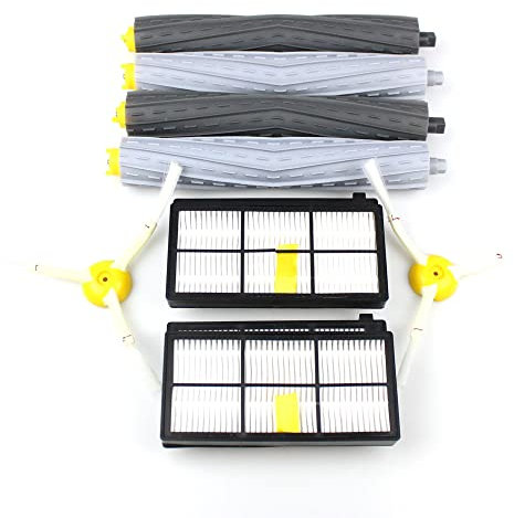 Premium Wartungskit Service-Kit geeignet für iRobot Roomba 800, 900 Serie Staubsauger-Roboter | 2 Extractor Bürsten-Set + 4 HEPA AeroForce Filter + 2 Seitenbürste | Zubehör - Ersatzteile - Ersatzteil