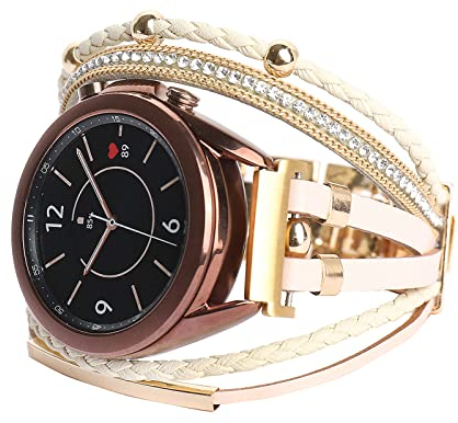 Generic KONAFEI Armband Kompatibel mit Samsung Galaxy Watch 5&4/Active 2 40mm 44mm/Watch 5 Pro 45mm/Galaxy Watch 4 Classic 42mm 46mm/Watch 3 41mm, 20mm Lederarmband MetallschlieÃŸe Wrap Strap für Dam