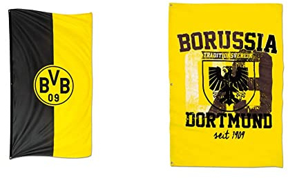 Borussia Dortmund BVB-Hissfahne im Hochformat (100 x 200 cm), Schwarz/gelb & Borussia Dortmund BVB-Hissfahne mit Stadtwappen, 100x150cm, Schwarz/gelb