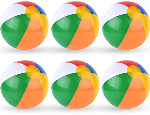 PLULON 6PCS Beach Balls Inflatable Beach Toys 12inch Rainbow Beach Ball Bulk for Family Swimming Pool Beach Party Summer Game