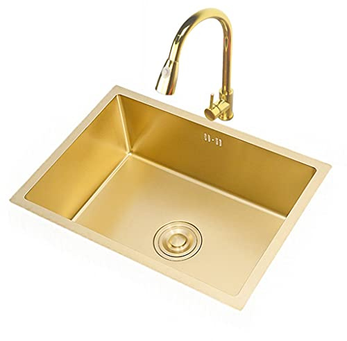 Fregadero De Cocina Fregaderos De Baño Acero Inoxidable Dorado, Fregadero Empotrado con Grifo Fregadero Bajo Encimera Lavabo Cafe Bar Fregadero (Color : Gold~C, S : 45x40cm)