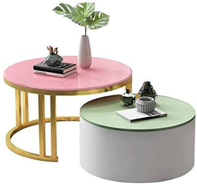 WDX- Table basse moderne petit appartement simple créatif rond verre trempé en fer forgé rangement table basse table table salon Créatif