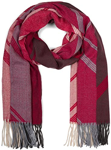 styleBREAKER Damen Web Schal mit Geometrischem Muster und Fransen, warme Winter Stola mehrfarbig 01017150, Farbe:Bordeaux-Grau