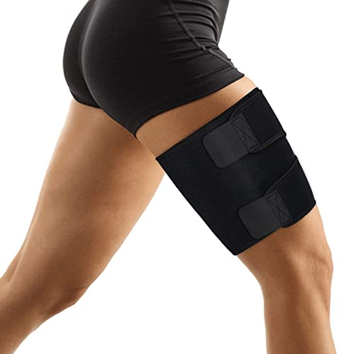 supregear Soutien aux Cuisses, Gaine de Compression Réglable en Néoprène pour les Cuisses, les Ischio-Jambiers et les Quadriceps, Respirante et Antidérapante, Pour les Femmes Hommes, Noir, L