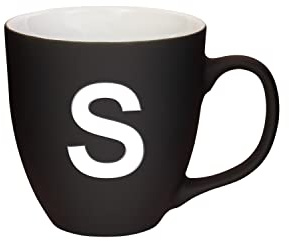 Mahlwerck Jumbotasse, selbst gestalten, große Porzellan-Kaffeetasse, matte Oberfläche, Tasse mit Buchstabe Monogramm, Initiale A-Z, Geschenk, 400 ml, Design Letter, schwarz - S