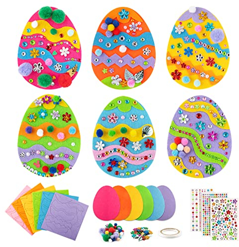 COLOFALLA Ostern Bastelset für Kinder 12 Stk. Ostereier DIY Basteln Aufkleber Strasssteine Selbstklebend Blumen Pompons Osterdeko zum Basteln Ostergeschenke Mitgebsel