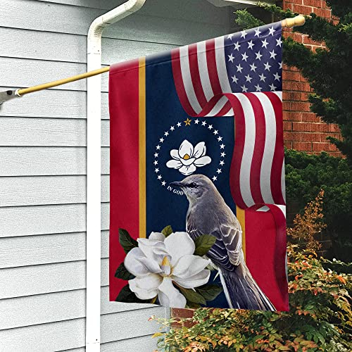 Mississippi State Double Sided State Flags, Mississippi American Flags, Double Sided Heavy Duty Canvas House Flag 30x40, Mockingbird and Magnolia Indoor Outdoor Home Decor Flag
