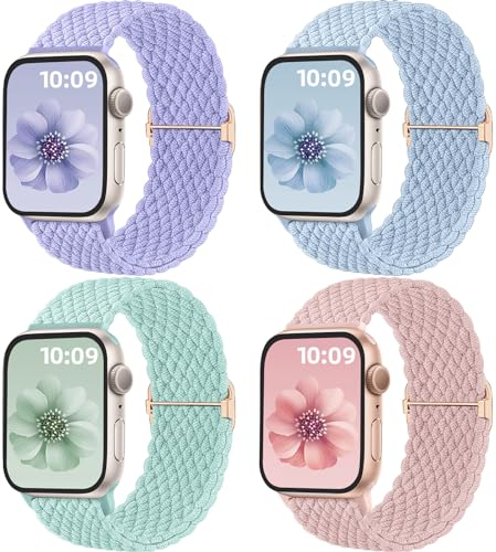 Mastten 4 Pack Correas Compatibles con Apple Watch Correa 42mm 44mm 45mm 46mm 49mm Mujer Hombr, Correa Deportiva de Nylon Trenzado, Pulsera Solo Loop para iWatch SE2 SE 10 9 8 7 6 5 4 3 2 1 Ultra