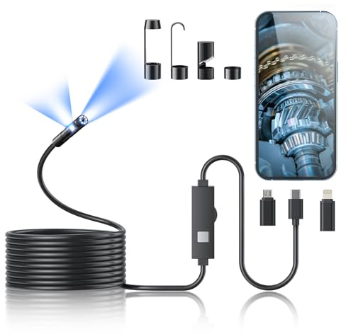 Endoscope Camera with Light,1920P HD Borescope Tools with 8 Adjustable LED Lights, Endoscope with Semi-Rigid Snake Camera, IP67 Waterproof Inspection Borescope for iOS and Android-16.4ft Dual-Lens
