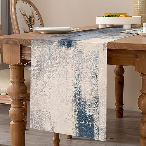 Tischläufer Modern Wohnzimmer Tischläufer Herbst Tischläufer Grau und Blau Leinen Tischmatten Landhausstil Retro Art für Hochzeit Esstisch Party Couchtisch Weihnachten 40 x 140 cm