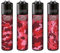 Clipper® Feuerzeuge im Multipack - 4er Set mit coolem Look - Nachhaltig NEU - INKL Gratis Crystal Deko Balls (Red Camouflage)