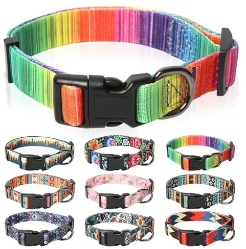 HEELE Hundehalsband, Hunde Halsband für Welpen Kleine Mittlere Große Hunde, Gemustertes Hundehalsbänder Verstellbares, Komfort, Robustem HundeHalsband, Regenbogen, XS