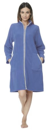 Notti Magiche NADIA - Vestaglia da donna invernale in pile operato, lunga con zip e tasche - MADE IN ITALY (IT, Testo, XL, Regular, Regular, Azzurro)