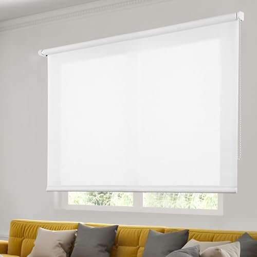 STOR PLANET | Store Enrouleur Tamisant Soft, Store Transparent et Lumineux, Stores Intérieurs Cuisine, Salon, Chambre, Stores enrouleurs avec mesures de Fenetre et Porte| Blanc, 80x250cm