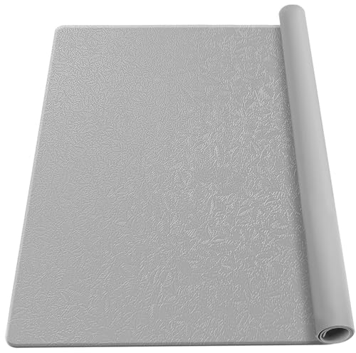 YUNJUER Large Silicone Mat for Kitchen Worktop Protector, 2MM Thick Heat Resistant 230℃, Non-Slip Leaf Pattern Design, Easy to Clean for Painting Art, Resin Craft, Drawing Table, 60x40 CM, Light Grey