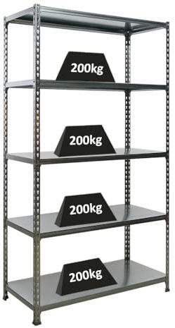 PROREGAL Schwerlastregal Big Metal Shark | HxBxT 200x110x50cm | Fachlast 200kg | Verzinkt| Standregal Lagerregal