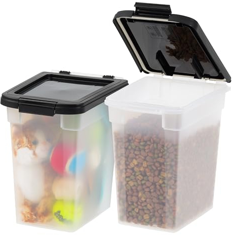 IRIS USA 10 Lbs / 12.75 Qt Airtight Dog Food Storage Container, 2 Pack, for Dog Cat Bird and Other Pet Food Storage Bin, Keep Fresh, Translucent Body, BPA Free, Clear/Black