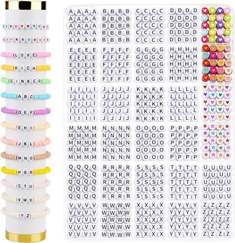 Jollin 2100pcs Perles Lettres, charme bracelet collier boucles d'oreilles bijoux fabrication Kit, porte - clés accessoires artisanat cadeau d'anniversaire 4x7mm