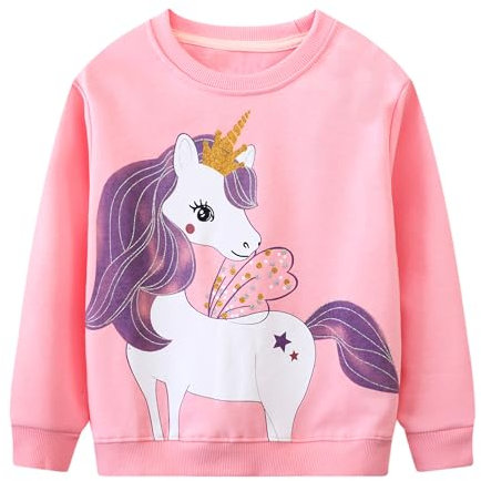 Baogaier Felpa per Bambina, Crewneck Unicorno Stampato Rosa Lucido Pullover, Senza Cappuccio Felpe Maglione Cotone Manica Lunga Maglietta Casual Top, Vestiti Bambine e Ragazze Sweatshirt 6-7 Anni
