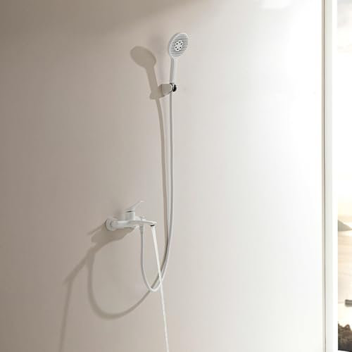 BiaoTeng Badewannenarmatur Wandmontage Heiß und Kalt Handbrause mit 3 Modi Badewannen Armaturen Wand Mischbatterie Badewanne Weiß