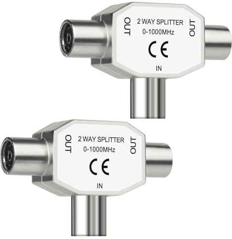 Distribuidor de Antena de 2 vías, Divisor de TV de 2 vías, Adaptador en T, Conector Doble Antena TV, 1 Entrada IEC Hembra coaxial W 2 Salidas IEC Conector coaxial, 2X