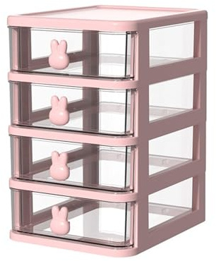 Caja de Almacenamiento de Escritorio Pequeña, Organizador de Cajones Transparentes de Varios Niveles, Cajones de Almacenamiento de Gran Capacidad con Asa de Conejito (Four Layers)