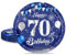 MORAINJAY Platos de papel para 70 cumpleaños, 16 unidades, color azul con plata, para hombre y mujer, decoración de fiesta de 18 cm