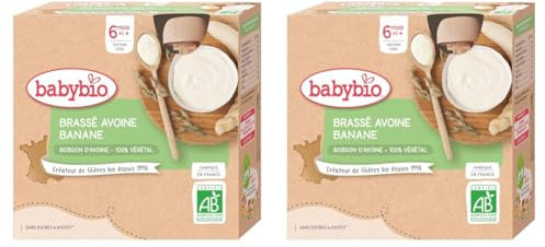 BabyBio Gourde Brassé Avoine Banane, Végétal, 340 g (Lot de 2)