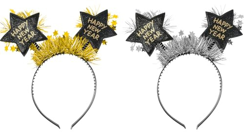 DIELOVEHUA Bandeau de Nouvel An, Serre Têtes Happy New Year, 2025 Bandeaux de Nouvel, Bandeau à Cheveux Cerceau Étoile à Paillettes, Accessoire de Fête pour Adultes et Enfants