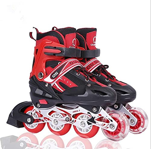 Inlineskates für Kinder, Jugendliche, verstellbar, mit Blinkrolle, verstellbar mit einem einzigen Blitz für Kinder, für Männer und Frauen, zwei Größen: 31-34, 35-38 (Rot, S)