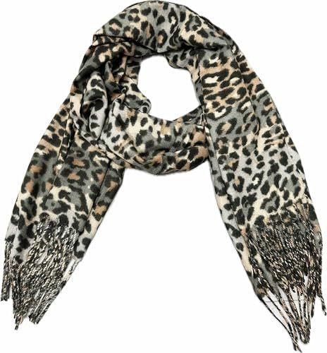 J26 XXL Leopard Farbverlauf Herbst Winter Schal Stola Tuch Übergangsschal Baumwolle mit Fransen Leo