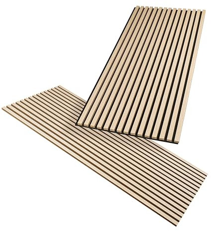 HAGEFOL® Akustikpaneele Holz 120x60 cm, 2 Stück, Farbe: Eiche, Wandpaneele Holz, 3D Lamellenwand aus Holzfurnier auf Akustik Filz, Akustikpaneele 1200x600 mm