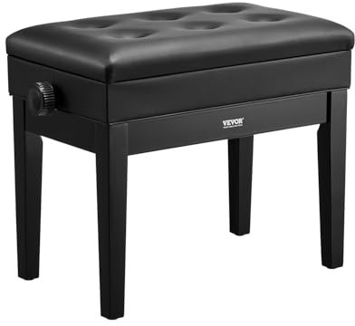 VEVOR Klavierbank, 56x34x49 cm, Pianobank, Keyboard-Klavierstuhl, 49-58 cm höhenverstellbar, gepolstertes Kissen, Ablagefach für Notenbücher, Klavierhockersitz aus Holz, für Schminktisch, Wohnzimmer