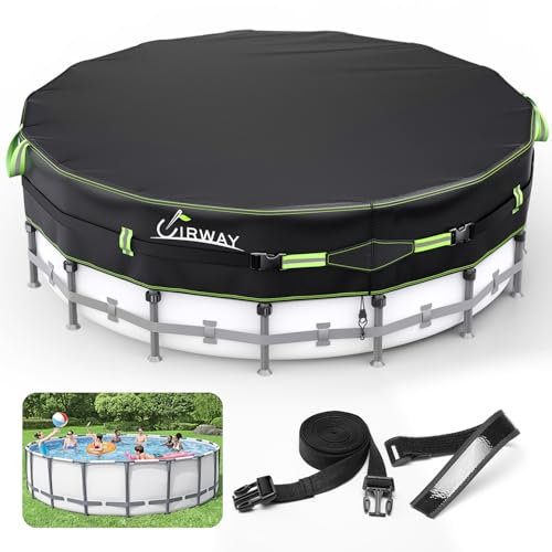 UIRWAY Bâche d'hiver ronde 500D de 3,7 m [tissu robuste amélioré] pour piscines hors sol, sangles de bâche super coupe-vent enduites de gel, couvertures de piscine avec protection UV