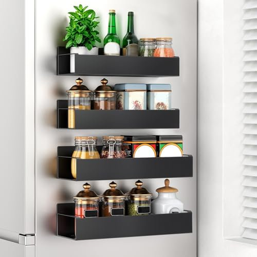 Spalivivre 4 Pack Magnetic Spice Rack for Refrigerator, Magnetic Shelf for Kitchen and Microwave Kitchen Organization