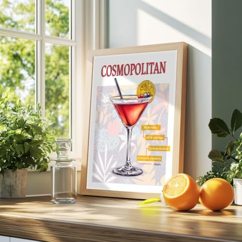 Générique Poster cocktail cosmopolitan. Affiche cocktail rouge. Verre à cocktail, à martini. Décoration murale moderne pour cuisine, sans cadre. (30x40)