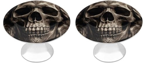 QMNRTK Lot de 2 boutons de placard ronds en cuir et en forme de tête de mort - Boutons décoratifs en acier inoxydable pour armoires, tiroirs, portes de placard