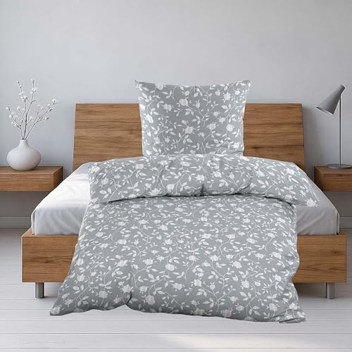 Casa Colori Seersucker Bettwäsche Polyester Silbergrau Floral 135x200 & 80x80cm