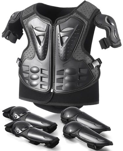 Gilet Protection Moto Enfant avec Coudières et Genouillères, Armure Motocross Jeune Piloté Réglable pour Dirt Bike, Vélo, Skate et Trottinette, Équipement Moto Cross Enfant