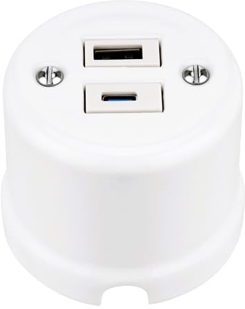 Montage en saillie en porcelaine rétro, USB-A USB-C, prise 2 prises, tout-en-un, série QR1 blanc