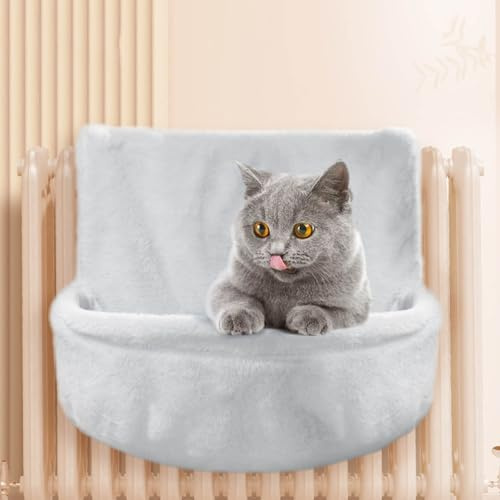 Katzen Kuschelsack für Heizkörper,Weich Plüschstoff Katzenhängematte,HäNgebett für Katze Heizung,Stabiler Faltbar Heizungsliege Katzen Heizungsliege,45,5×39×25,5cm (Grau)